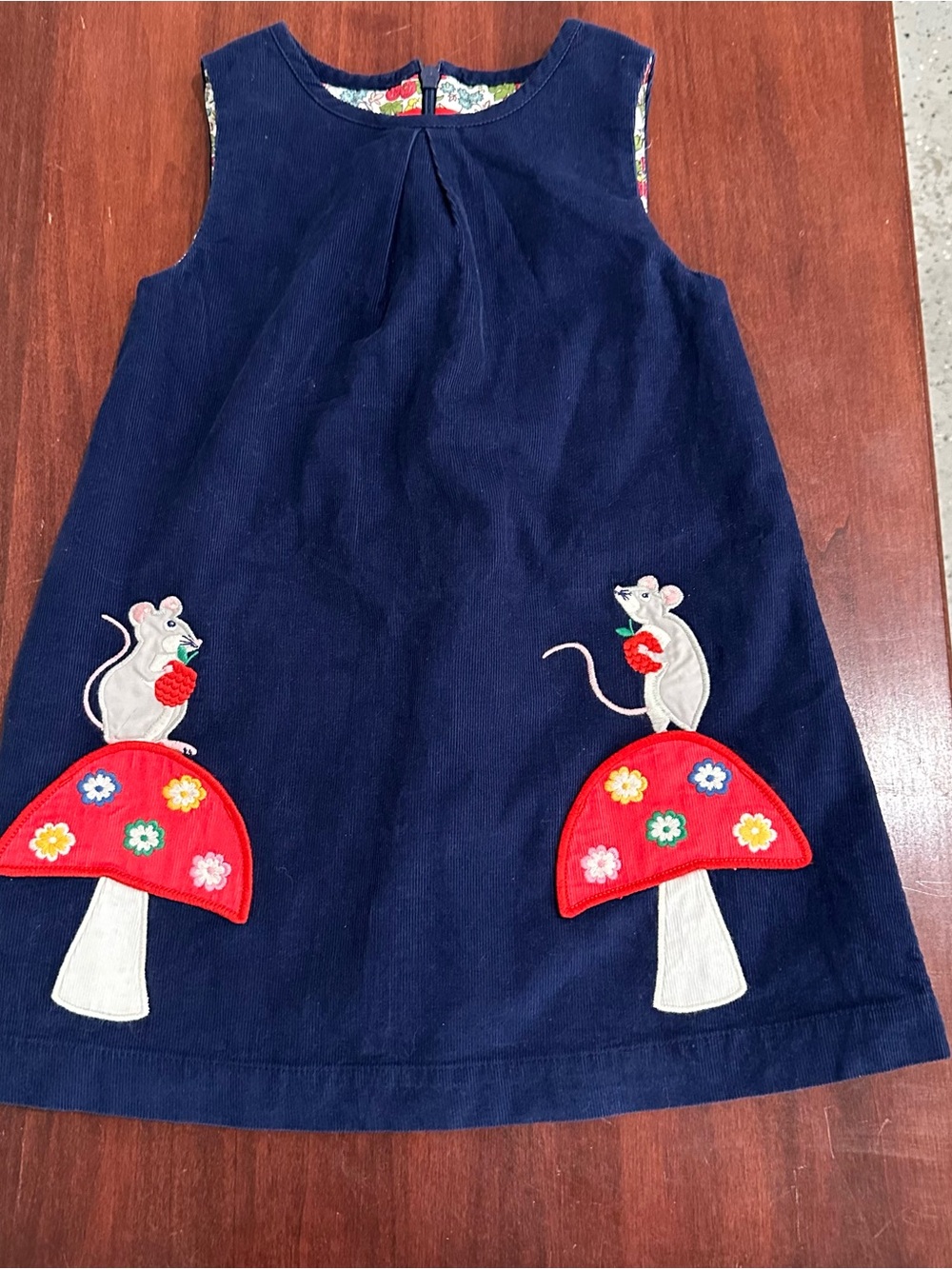 Mini Boden dress size 2-3T navy mouse and toadstool,corduroy,lined